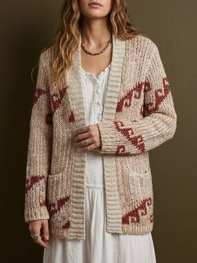 Free People Time And Again Boho Pattern Knit Wool Blend Cardigan Sweater